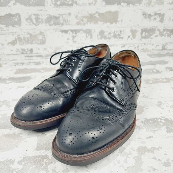 Johnston and Murphy Black Cap Toe Brogue Wingtip Dress Shoes Oxfords O718 - Picture 2 of 12